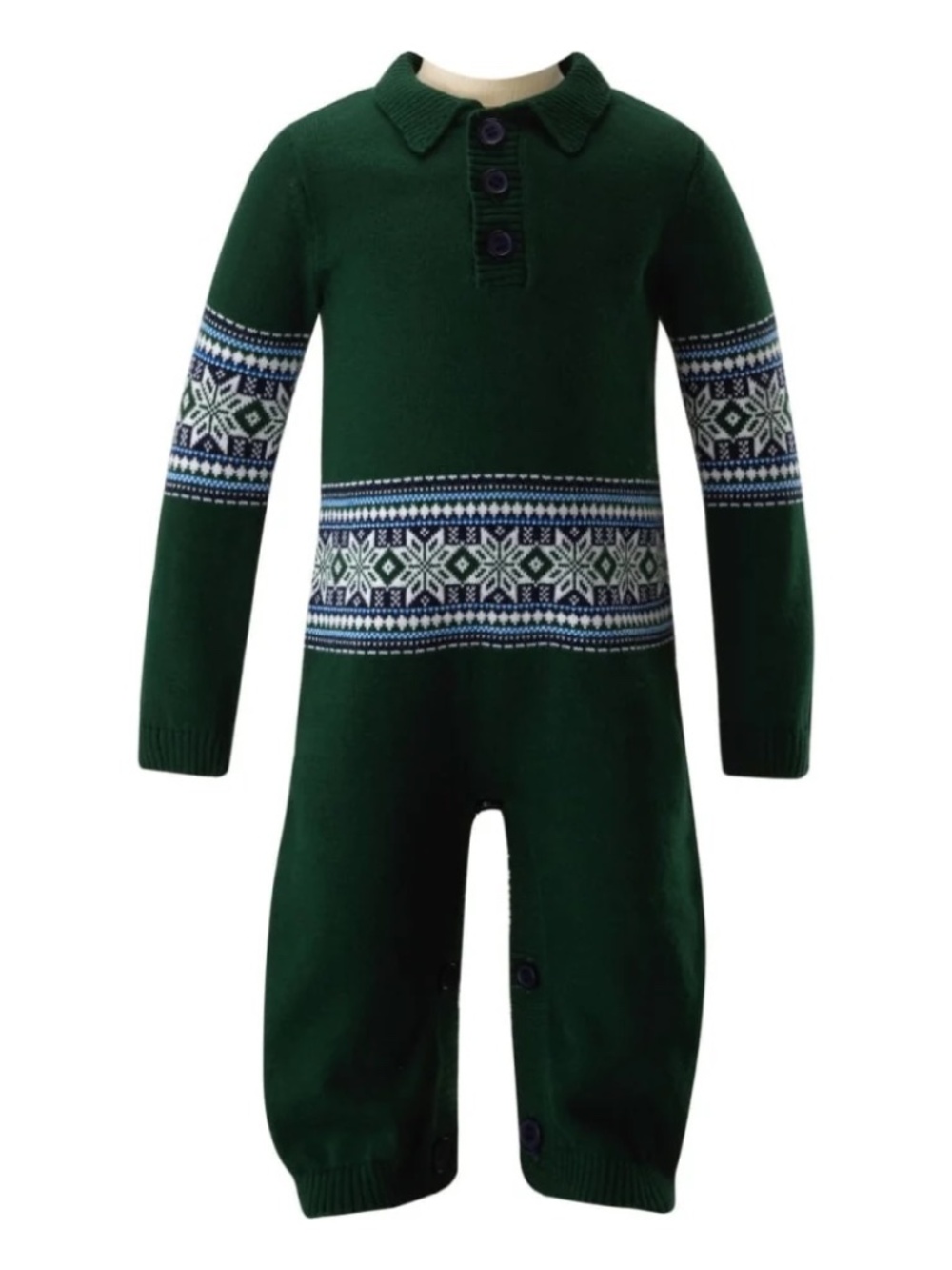 Rachel Riley Green Fair Isle Knit Playsuit